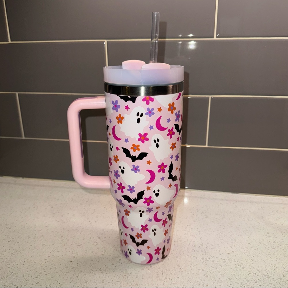 40 Oz Tumbler Pink Halloween Ghost Travel Mug - Picture 3 of 3